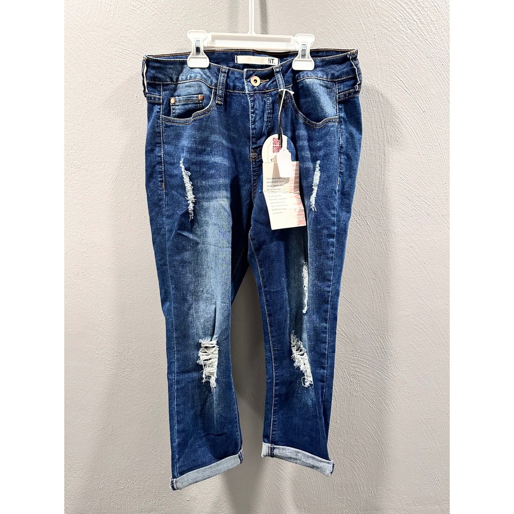!iT Collective Claire Skinny Capri Jeans Distressed Blue Denim Mid Rise Size 8